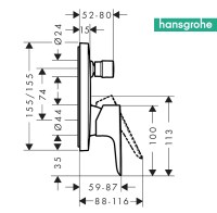 MEDIDAS MONOMANDO BAÑO-DUCHA EMPOTRADO TALIS E HANSGROHE